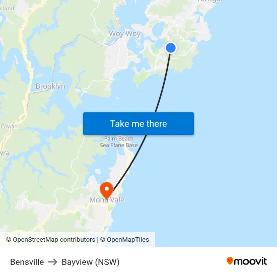 Bensville to Bayview (NSW) map
