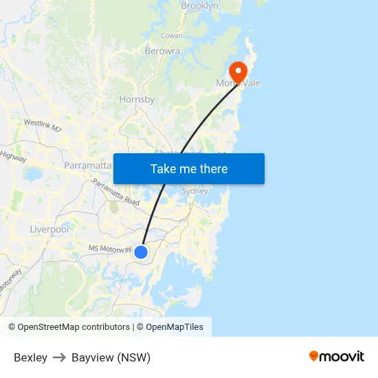 Bexley to Bayview (NSW) map