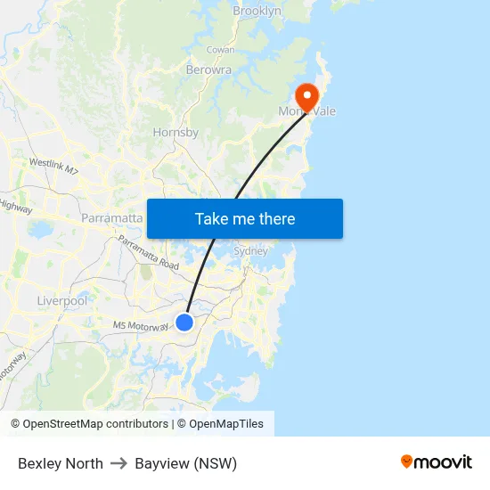 Bexley North to Bayview (NSW) map