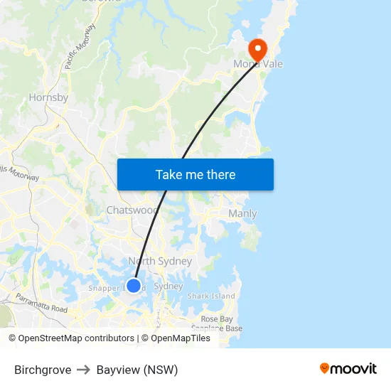 Birchgrove to Bayview (NSW) map