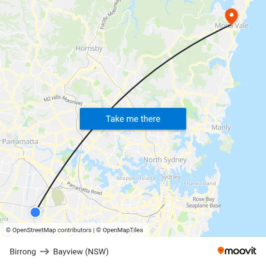 Birrong to Bayview (NSW) map
