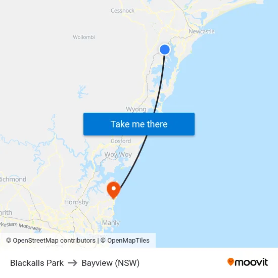 Blackalls Park to Bayview (NSW) map