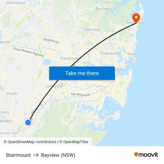 Blairmount to Bayview (NSW) map
