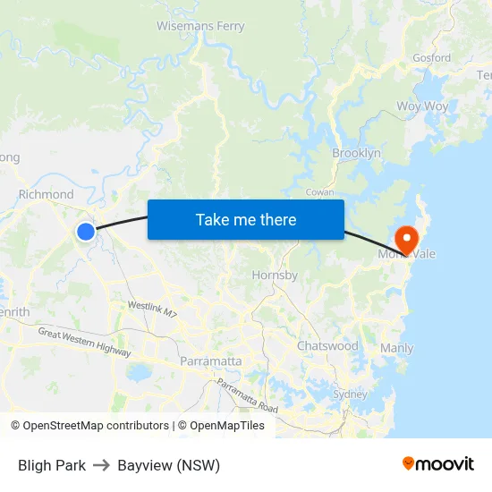 Bligh Park to Bayview (NSW) map