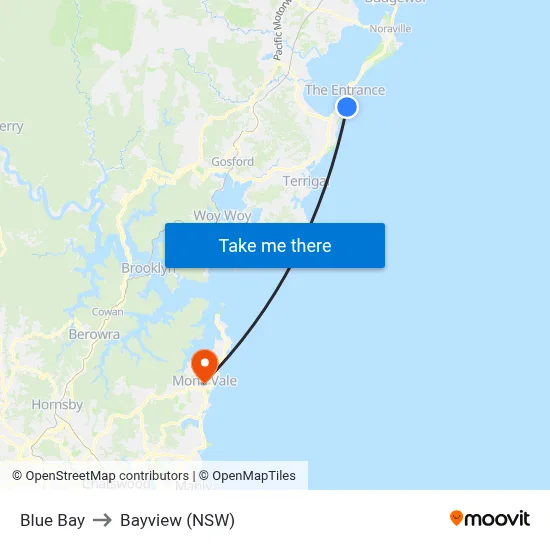 Blue Bay to Bayview (NSW) map