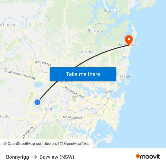 Bonnyrigg to Bayview (NSW) map