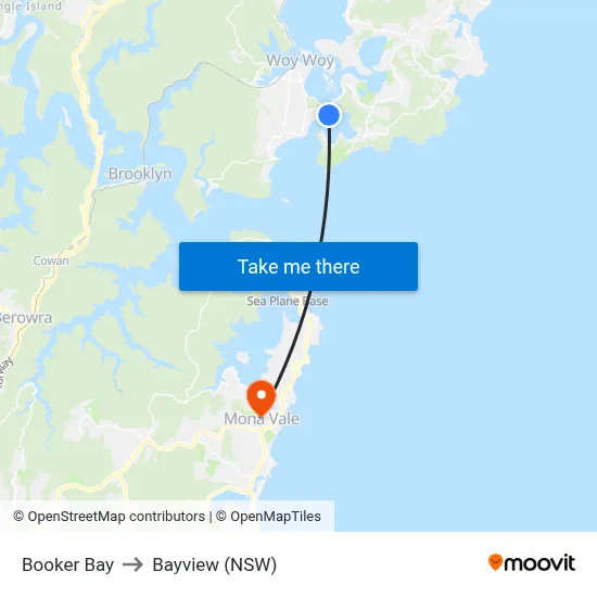 Booker Bay to Bayview (NSW) map