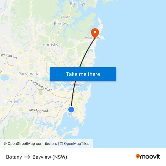 Botany to Bayview (NSW) map
