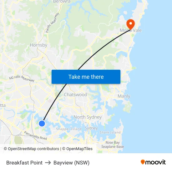 Breakfast Point to Bayview (NSW) map
