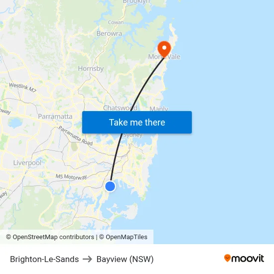 Brighton-Le-Sands to Bayview (NSW) map