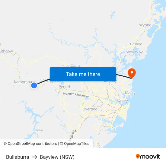 Bullaburra to Bayview (NSW) map