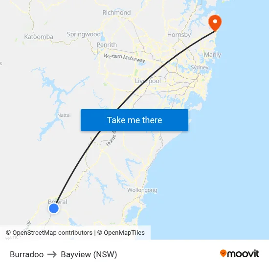 Burradoo to Bayview (NSW) map
