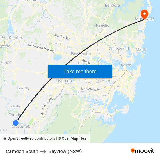 Camden South to Bayview (NSW) map