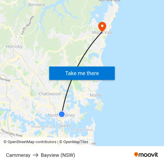 Cammeray to Bayview (NSW) map