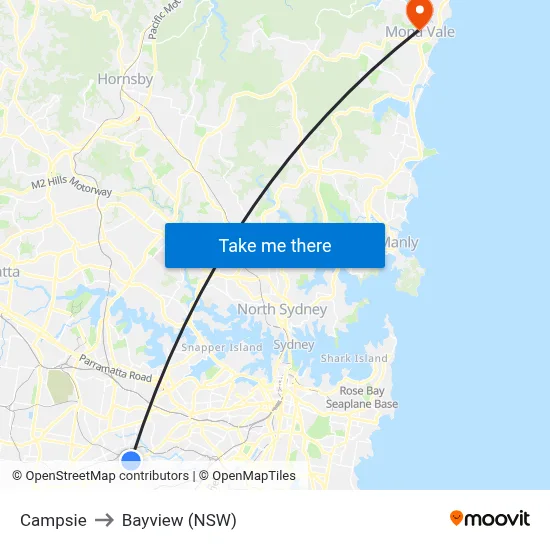 Campsie to Bayview (NSW) map