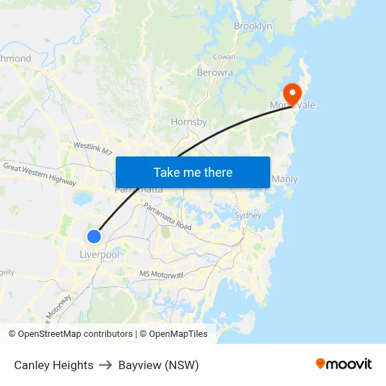 Canley Heights to Bayview (NSW) map