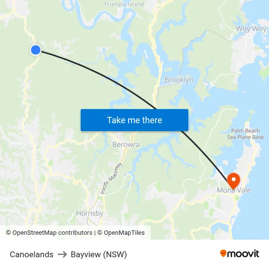 Canoelands to Bayview (NSW) map