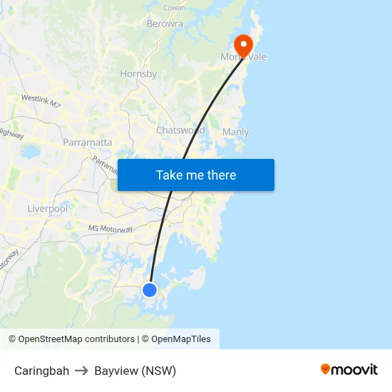 Caringbah to Bayview (NSW) map