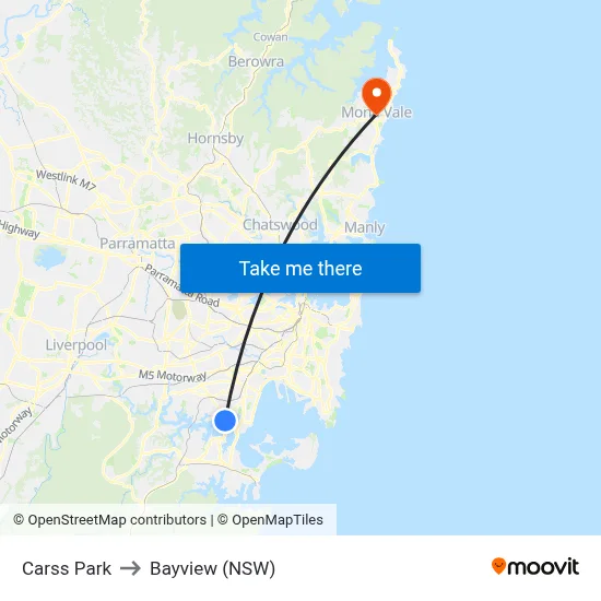 Carss Park to Bayview (NSW) map