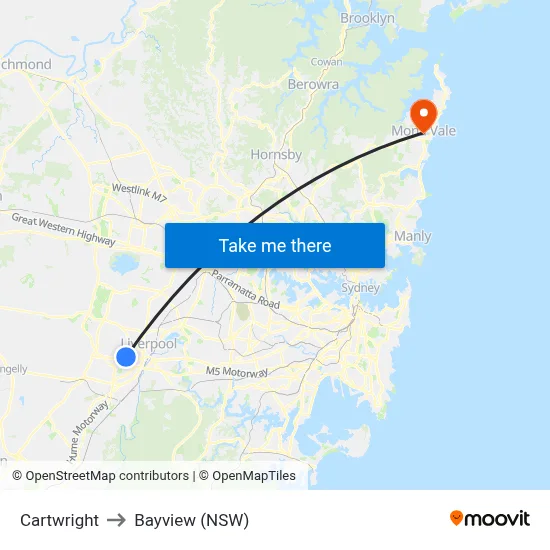Cartwright to Bayview (NSW) map