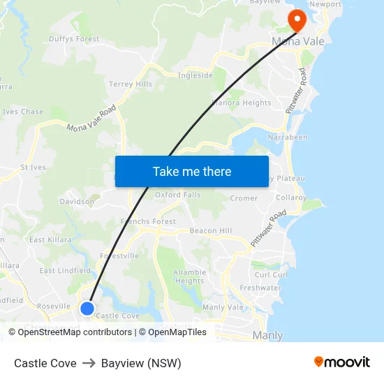 Castle Cove to Bayview (NSW) map
