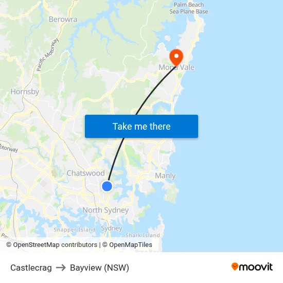 Castlecrag to Bayview (NSW) map