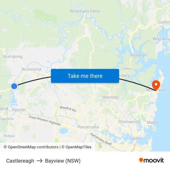 Castlereagh to Bayview (NSW) map