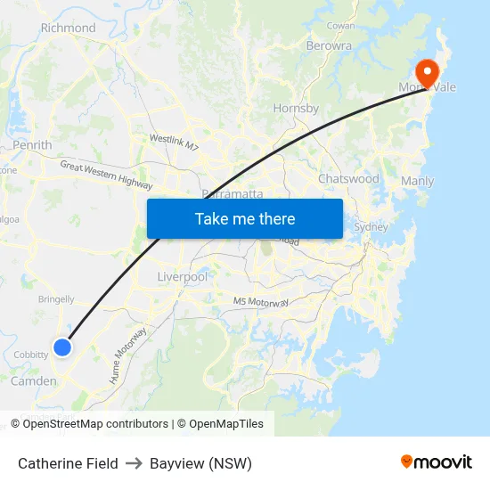 Catherine Field to Bayview (NSW) map