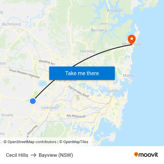 Cecil Hills to Bayview (NSW) map
