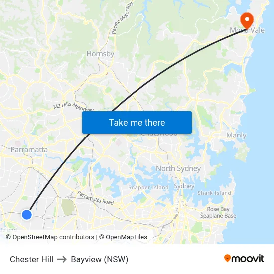 Chester Hill to Bayview (NSW) map