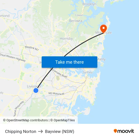 Chipping Norton to Bayview (NSW) map