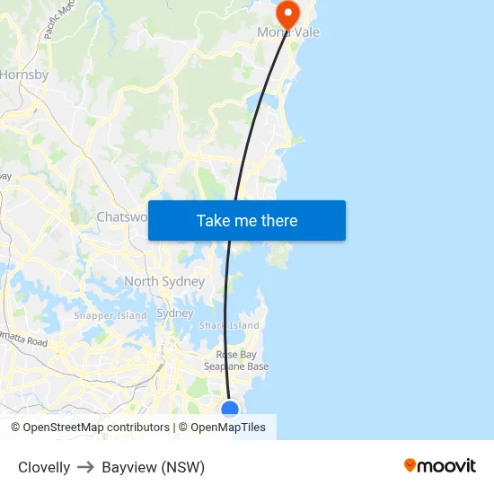 Clovelly to Bayview (NSW) map