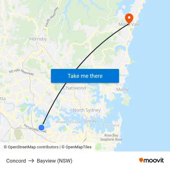 Concord to Bayview (NSW) map