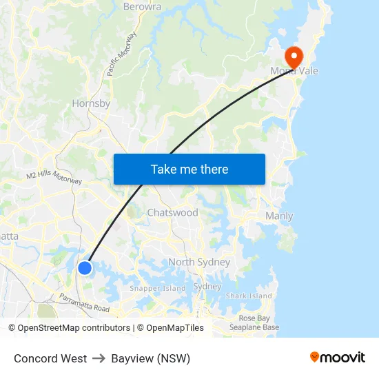 Concord West to Bayview (NSW) map