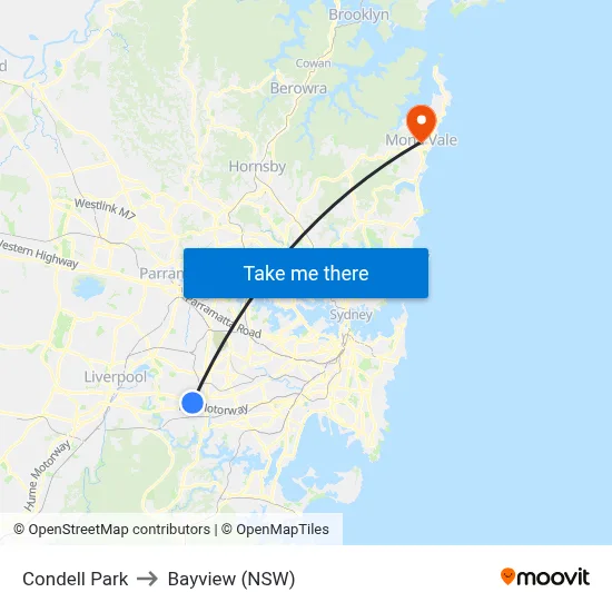 Condell Park to Bayview (NSW) map