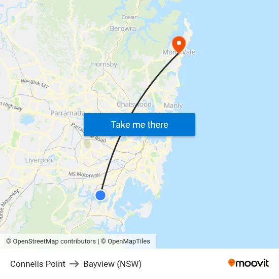 Connells Point to Bayview (NSW) map