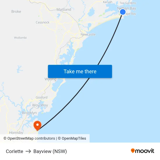 Corlette to Bayview (NSW) map