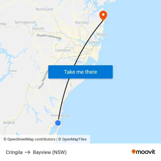 Cringila to Bayview (NSW) map