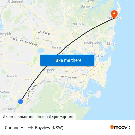 Currans Hill to Bayview (NSW) map