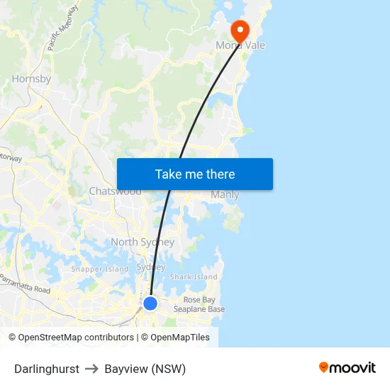 Darlinghurst to Bayview (NSW) map