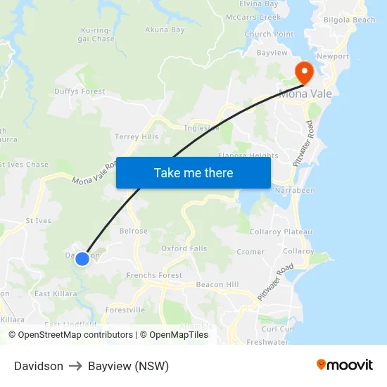 Davidson to Bayview (NSW) map