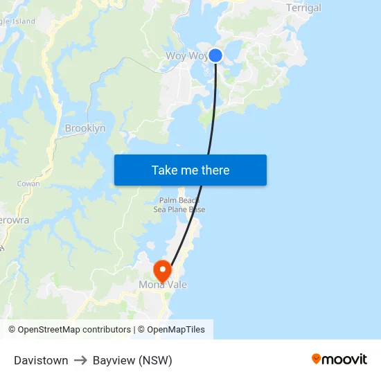 Davistown to Bayview (NSW) map