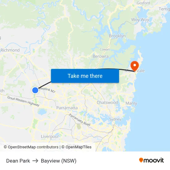 Dean Park to Bayview (NSW) map