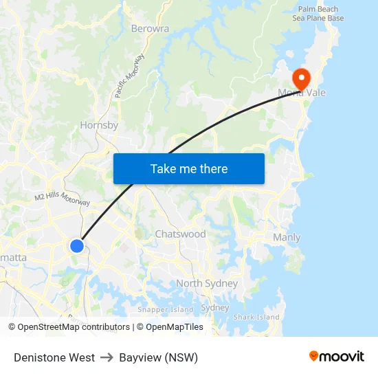 Denistone West to Bayview (NSW) map