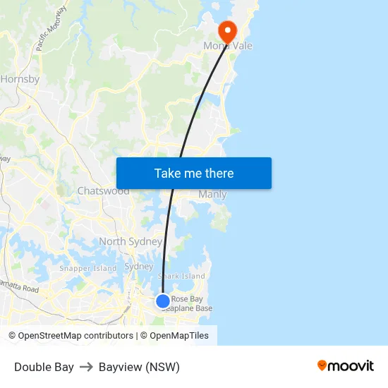 Double Bay to Bayview (NSW) map