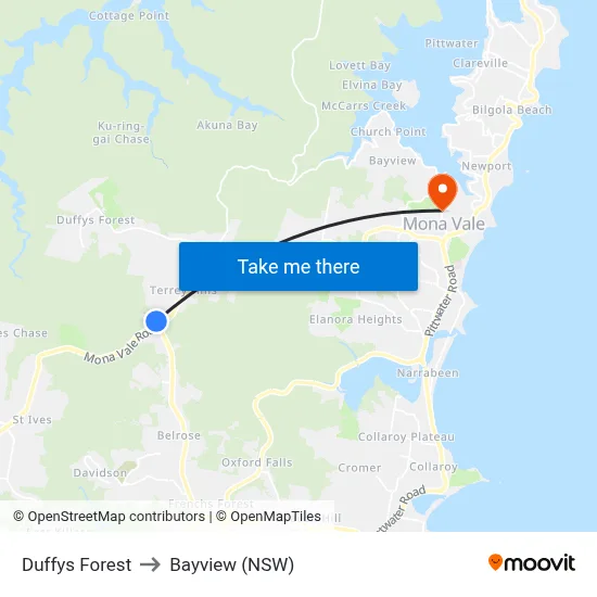 Duffys Forest to Bayview (NSW) map