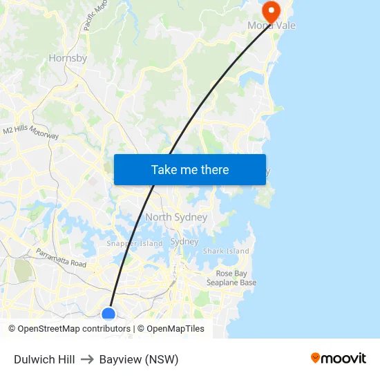Dulwich Hill to Bayview (NSW) map
