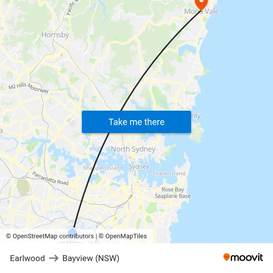 Earlwood to Bayview (NSW) map