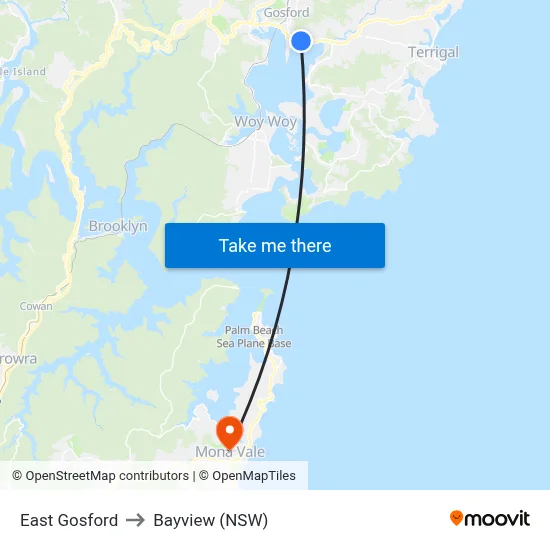 East Gosford to Bayview (NSW) map