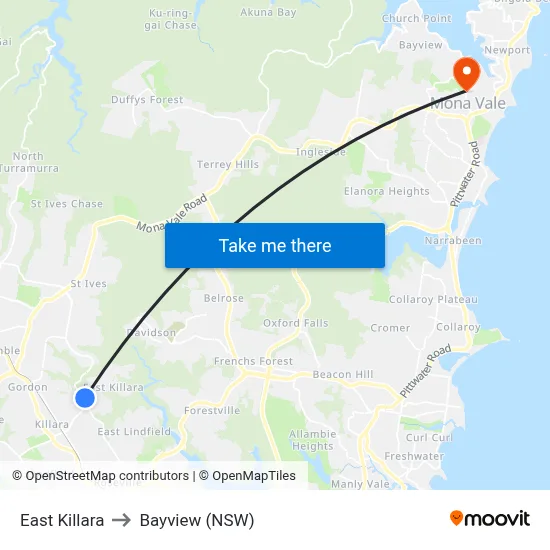 East Killara to Bayview (NSW) map